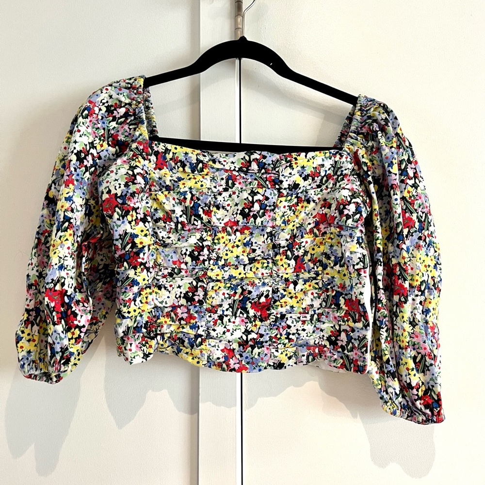 Zara Floral Long Sleeve Crop Top Size L